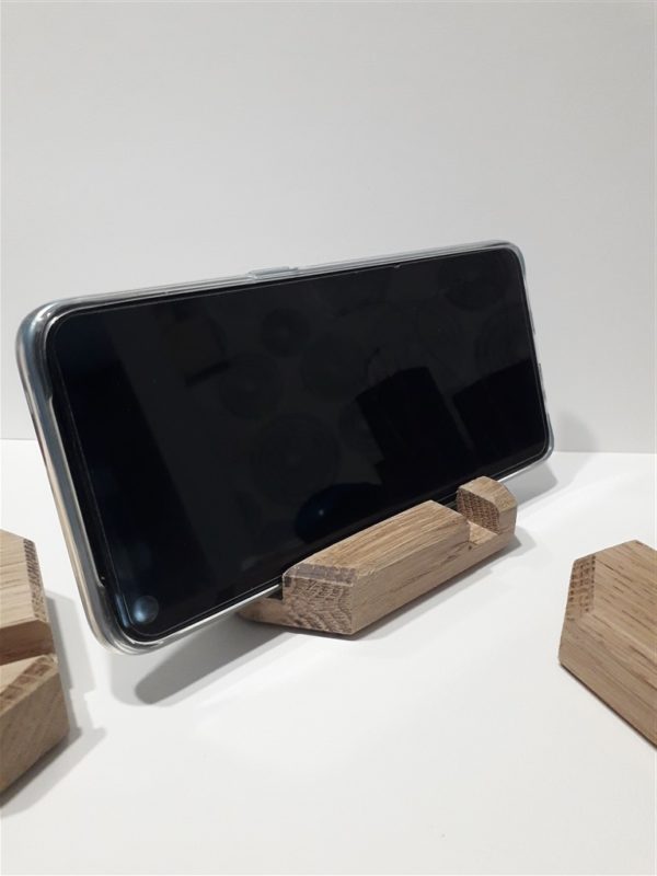 support smartphone/téléphone en bois de chêne par copeaux d'un soir